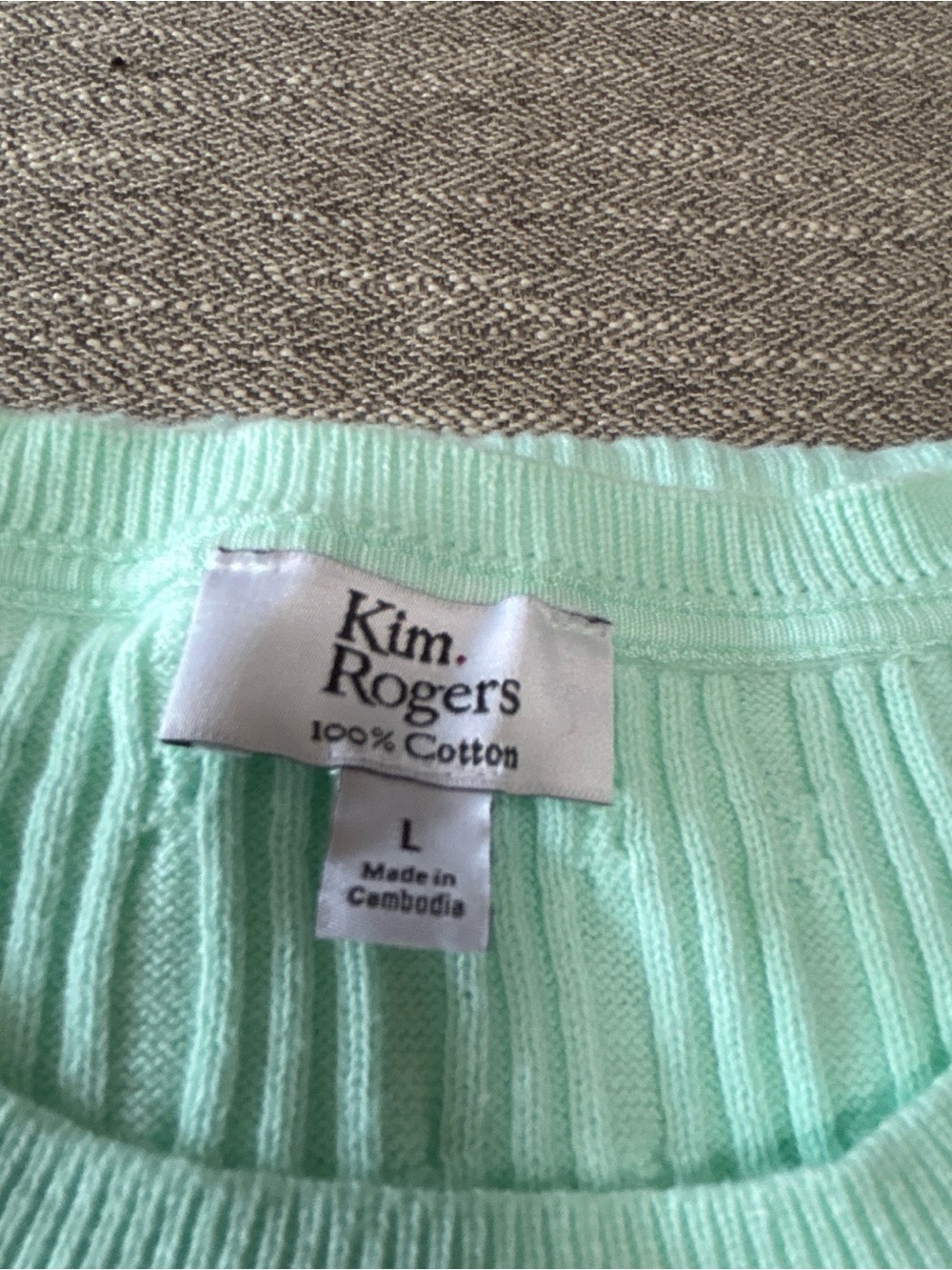 Kim Rogers Pale Mint Ribbed Cable-Knit Cotton Top